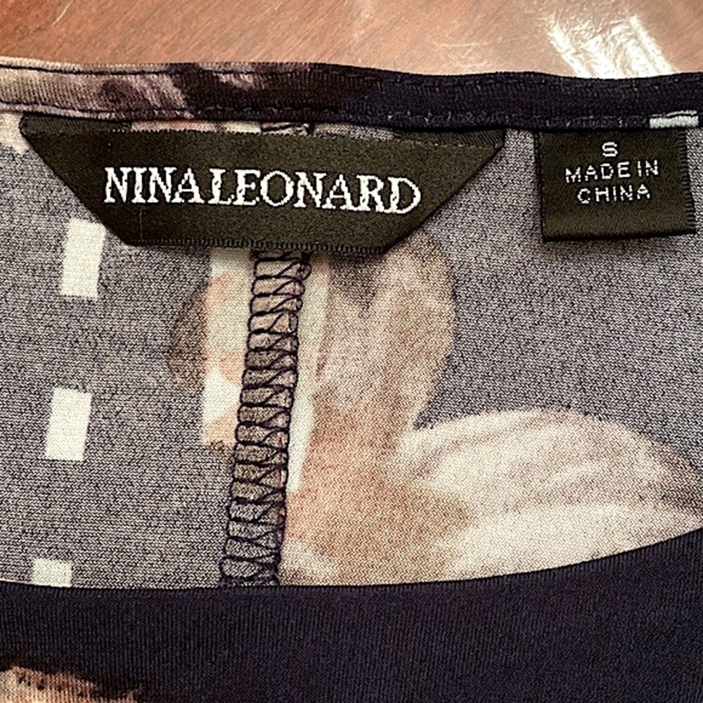 Nina Leonard Navy Blue Floral SZ S Boho Chic Romantic Everyday Elegance Dress - Picture 8 of 10